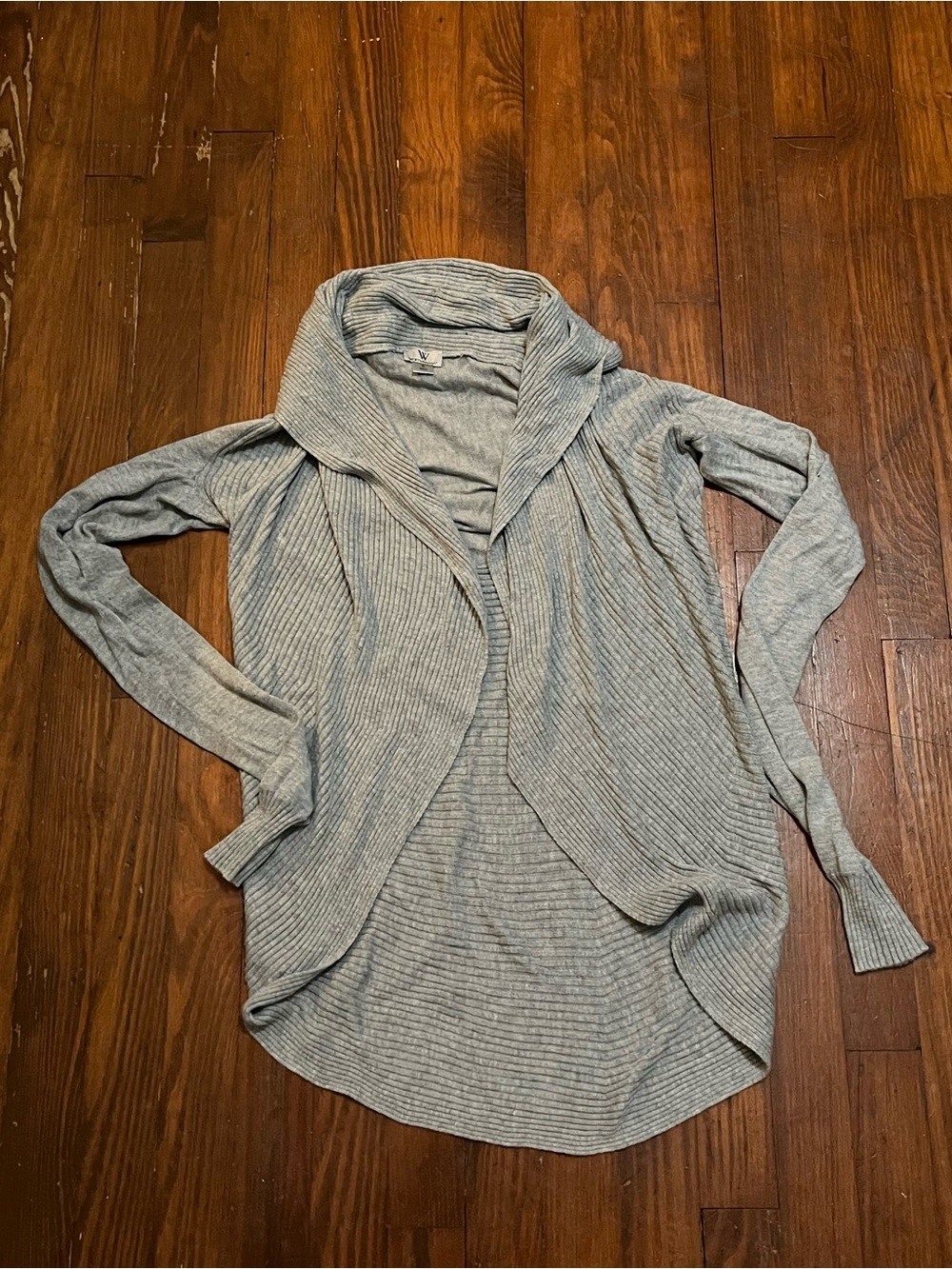 Worthington Light Gray Open-Front Ribbed Shawl Collar Coccoon Women's Sweater